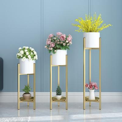 China Modern Nordic Simple Luxury Living Room Light Gold Wrought Iron Style Flower Shelf Indoor Floor-standing Stand Without Pot for sale