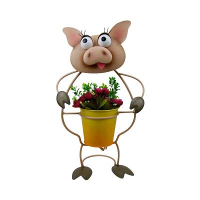 China Eco-friendly Animal Metal Flower Pig Planter Succulent Desktop Mini Plant Pot Ornament for sale