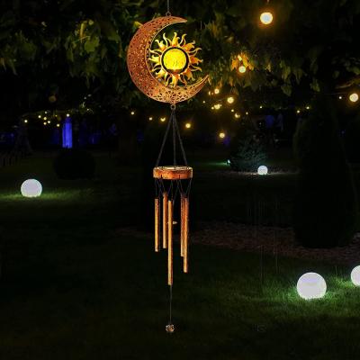 China Modern Solar Outdoor Hanging Metal Moon Sun Crack Glass Ball Lights Waterproof Warm Led Wind Rings Metal for sale