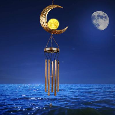 China Modern Moon Crackle Glass Ball Outside Unique Hanging Solar Wind Chimes Garden Decor Gifts Decor For Outdoor for sale