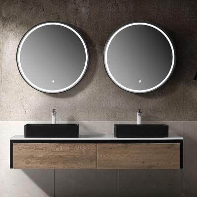 China Modern European Wall Mounted Hotel Bathroom Vanity Furniture With Round LED Mirror for sale