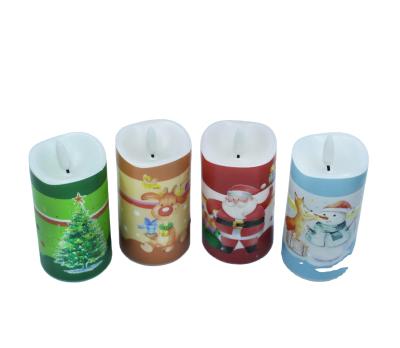 China Pretty New Christmas Design Printing Wax Flameless Candle With 1 Warm LED for sale