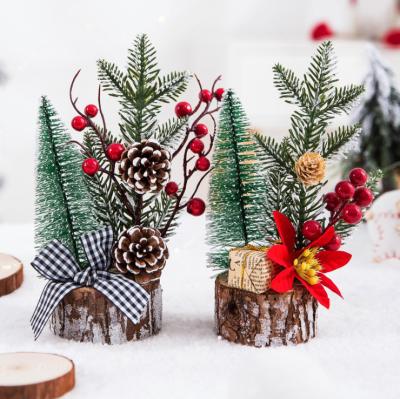 China Kanlong Ornaments Christmas Desktop Tree Branch 20CM Mini Christmas Tree Garden Decoration with Wooden Base for sale