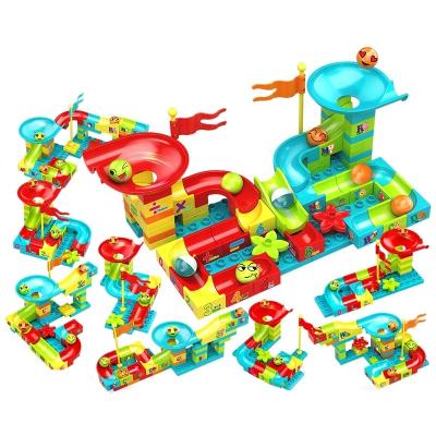 China 91pcs eco-friendly creative diy construction plastic molds for concrete marble run building block kids toys building blocks for sale