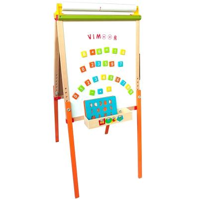 China Eco-Friendly Free Standing Double Sided Magnetic Kids Writing Board And Wooden Easel Chalkboard With Paper Roll And Accessories for sale