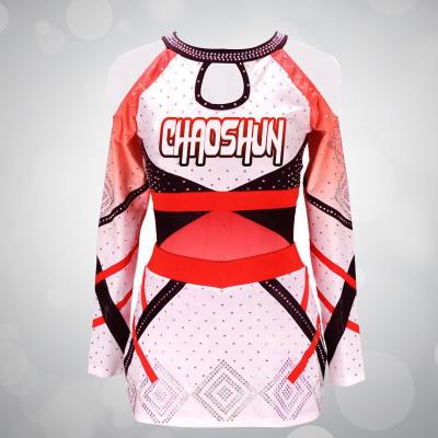 China Wicking Mesh Long Sleeve Cheerleading Apparel Cheerleading Uniforms Shine Crystal Custom Wholesale for sale