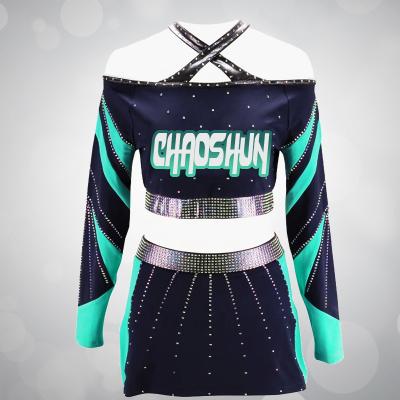 China Custom Cheerleading Cheerleading Uniforms Free Wicking Professional Design Apparel Design Rhinestones for sale