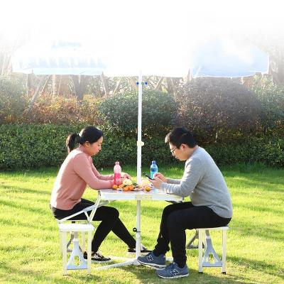 China Easy Folding Table And Folding Portable Chairs Set With Umbrella Hole For Outdoor Camping Barbecue Party Dining Picnic for sale