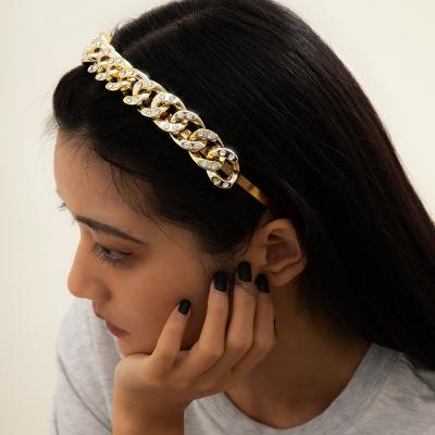 China Fashionable Rhinestone Crystal Hairbands Thick Link Chain Headband Hair Hoops Holder Hair Accessories For Women Jewelry for sale