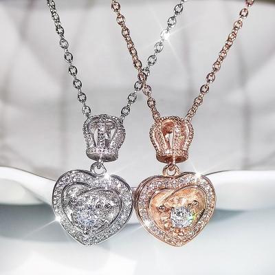 China Zircon Full Diamond Pendant Crown Star Clavicle Romantic Simple Chain Necklace Women's Temperament Heart-Shaped Jewelry for sale