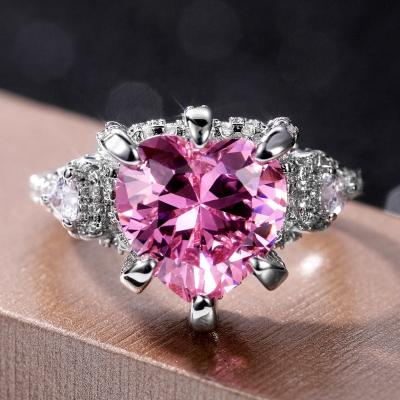 China CLASSIC pink romantic high quality temperament CZ heart women sweet accessories engagement rings shape jewelry for sale