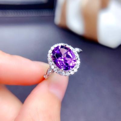 China New Romantic Purple Crystal Amethyst Gemstones Diamonds Rings For Women White Gold Silver Color Fine Jewelry Accessories Fashion Gift for sale