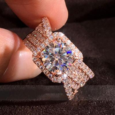 China Rose Gold Color Rings romantic CLASSIC for women Ring Elegant Accessories Party Female fashion jewelry wedding bridal cross design for sale