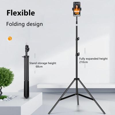 China 55cm PORTABLE Professional Mobile Phone LED Floor Light Tripod Stand Light Photography Dslr Portable Live Camera Video Tripod 1.2/1.6/2.1m for sale