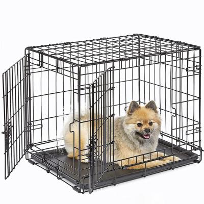 China Purrini Stocked New Dog Crate Cat Crate Outdoor Metal Large Durable Foldable Portable Pet Crate Kennel Wholesale Double Door for sale