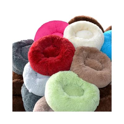 China Wholesale Cat Soft Donut Washable Luxury Round Fluffy Round Plush Cushion Plush Dog Bed Warm Custom Purrini Nest Rainbow Pet Bed ODM Pet Dog Bed for sale