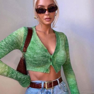 China 2021 Autumn Winter Fashion Women Sexy Casual Solid Color Button Knitted Cardigan Sweater Long Sleeve Knitted Cardigan Crop Tops Sweater for sale