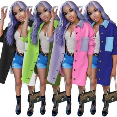 China Single Breasted Single Breasted Trench Casual Long Sleeve Winter Long Sleeve Patchwork Fashion Women Oversized Jacket for sale