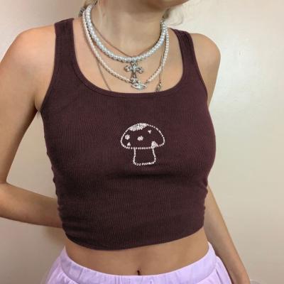 China Diamond Straped Brown Mushroom Aesthetics X02630C Sleeveless Tank Tops Y2K Breathable Independent U-neck Vintage 90s Streetwear Team Slim for sale