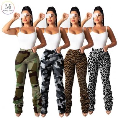 China New Arrival Workable Ladies Trousers Pants Leopard Print High Waisted Sexy Fashionable Camouflage Casual Women's Long Trousers for sale