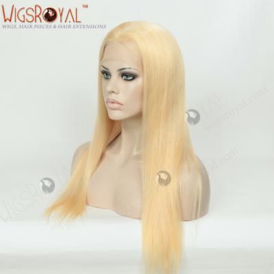 China Silky Straight Wave Cuticle Aligned European Virgin Human Hair Silk Base 613 Blonde Full Lace Human Hair Wig for sale