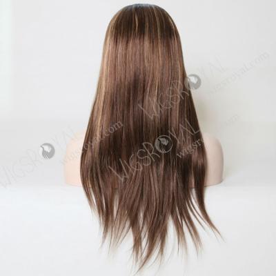 China Silky Straight Wave 4/27# Brown With Blonde Highlights Glueless Lace Wigs for sale