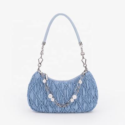 China Fashion Elegant Luxury Wrinkle Fabric Purses Shoulder Chain Cross - Body Bags Armpit Bag For Women for sale