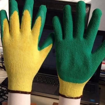 China 10Guage2Yarns Yellow Polycotton T/C+Orange Latex Crinkle Gloves-Work Gloves-Safety Gloves for sale