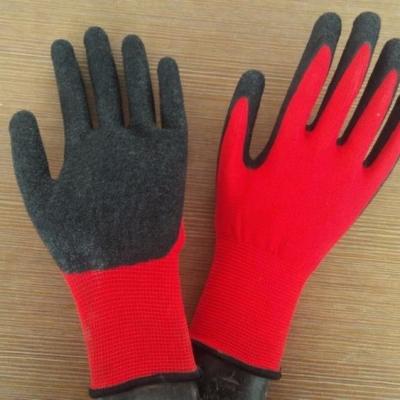 China 13Guage Red Polyester+Black Latex Crinkle Gloves-Work Gloves-Safety Gloves-STG-215 for sale