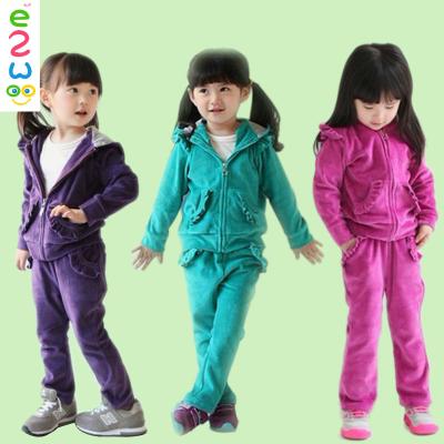 China Polyester/Cotton Kids Winter Clothes Girls Hooded Loungewear Sports Sets With Zipper From China for sale