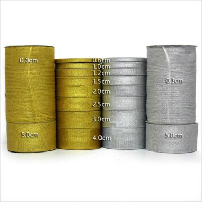 China 2017 Simple Hot Selling Different Size Gold Face Christmas Glitter Silver Metallic Ribbon For Gift Wrapping for sale