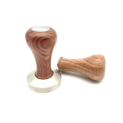 China Morden Coffee Press Tool Luxury Best Quality Stainless Steel Based With Solid Heavy Wood Handle Coffee Tamper for sale