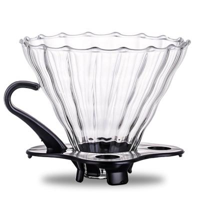 China Traditional Factory Customized Glass Thickened Handmade Coffee Direct Drip V60 Filter Cup Striped Glass Coffee Filter for sale