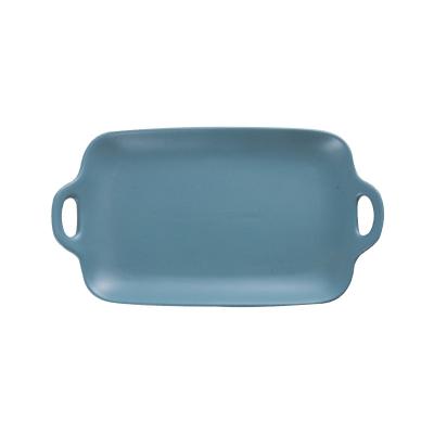 China Durable Wholesale Tray Ceramic Bakeware Nordic Matte Gloss Restaurant Solid Color Square Dish With Handles Double Ear for sale