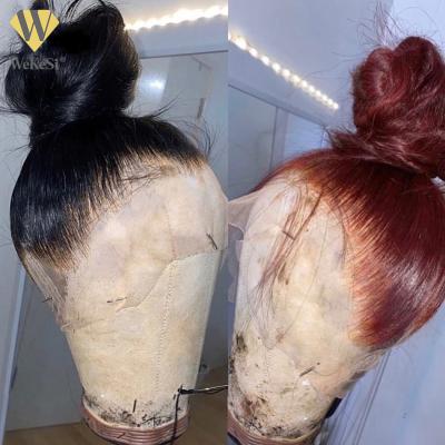 China 360 Frontal Wigs, Virgin Indian Hair Soft Thick Straight Full Lace Frontal Wig Raw Unprocessed Cuticle Aligned Lace Band Wig, 12 8 Inch Full Hd Transparent Lace Wig for sale