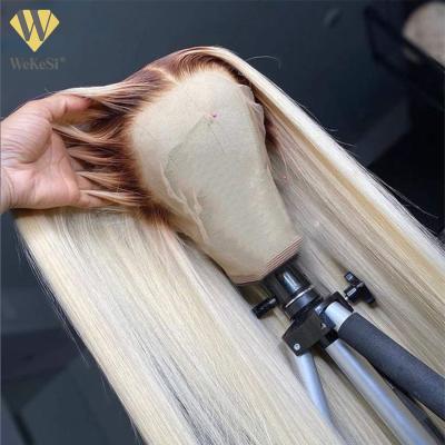 China Soft Smooth Thick 4x4 End Closure Wig 24 26 28 30 Inch 1B 613 Ombre Peruvian Blonde Straight Lace Front Human Hair Wigs 13x4 13x6 for sale