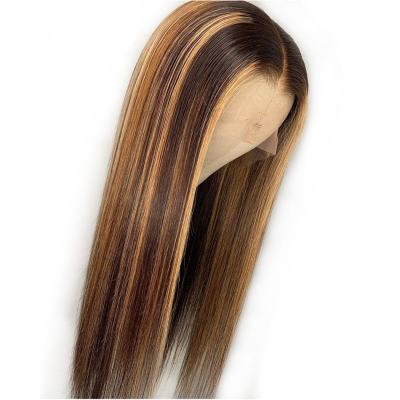 China Silky Straight Wave 13X4 Lace Front Wigs Human Hair Highlight Brazilian Virgin Hair Lace Wigs Transparent Cuticle Aligned Hair for sale