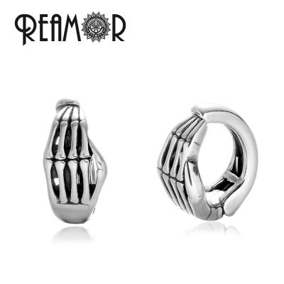 China REAMOR Ghost Style Stainless Steel Hand Bone Circle Removable Neo-Gothic Neo-Gothic Stud Earrings Men's Punk Jewelry For Women Mens for sale