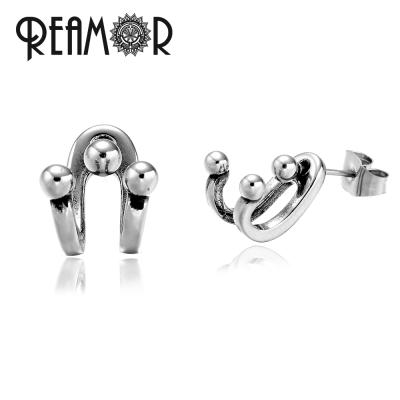 China REAMOR 316l Stainless Steel U Shape Waterproof Stud Earrings Silver Plated Big Earrings For Men Women Couple Jewelry for sale