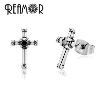 China Baptism Jewelry Developed by REAMOR Christian Jesus Cross Salvation Pray Small Waterproof Religious Stud Earrings For Women Men for sale