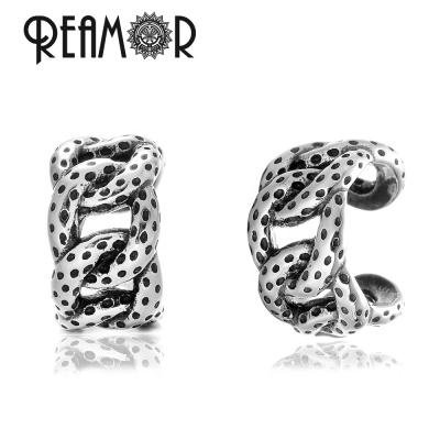 China REAMOR Men's TRENDY Stainless Steel Circle Chain Link With Dots Cuff Earrings Non Piercing Earring Jewelry Wholesale For Women Men for sale