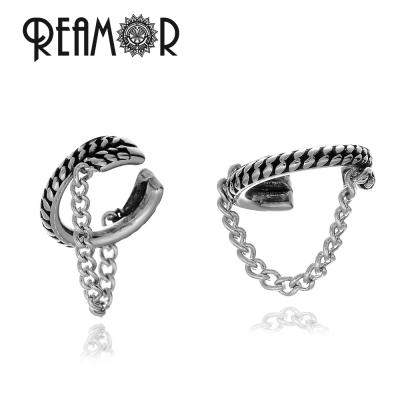 China REAMOR Hip Hop C Shape Small Wrap Cuff Earrings With Double Layer Stainless Steel Ear Chains Jewelry For Women Men for sale