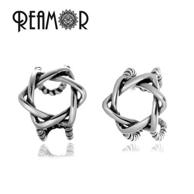 China REAMOR Stainless Steel David Star Hexagram Shape Cuff Earrings TRENDY Unique Cut Jewelry for Women Men Stud Earrings for sale