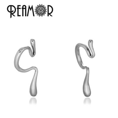 China REAMOR 316L Stainless Steel Fashion Unique Irregular Liquid Cuff Earrings Shape Simple Women Ear Clip Jewelry For Women Men for sale