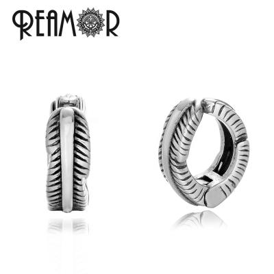 China REAMOR FASHIONABLE Italian Women Men Leaf Pattern Small Circle Earrings 316l Stainless Steel Custom Removable Ear Jewelry For Women Mens for sale