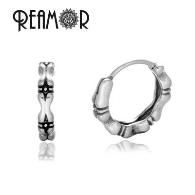 China Water Proof REAMOR Vintage Branches Bone To Shape Small Circle Earrings Stainless Steel Fashion Mens Womens Ear Jewelry Wholesale for sale