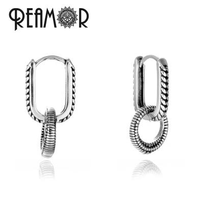 China Water Proof REAMOR Men Loop Circle Hanging Earrings Charm Long Earrings Stainless Steel Cheap Ear Jewelry For Women Mens for sale