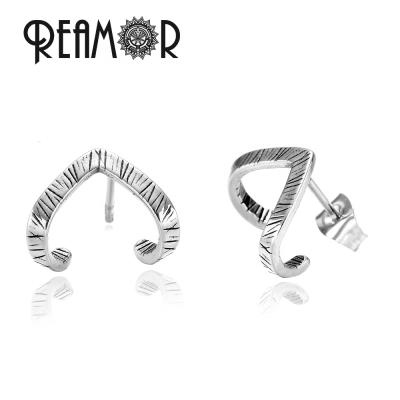 China REAMOR Romantic Fashion Big Heart Shaped With Vein Stud Earrings Women Love Stud Earrings Wholesale Stainless Steel For Women Men for sale