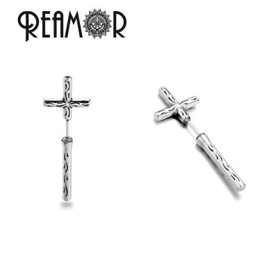 China REAMOR Fashion Jewelry Punk Stainless Steel Long Charm Jesus Cross Pray Stud Earrings Personality Environmental Friendly Women Men for sale