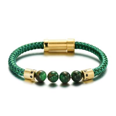 China DIY REAMOR Detachable 2019 DIY Forest Style Stainless Steel Wire and Natural Stone Bead Green Detachable Jewelry Bracelet for Men and Women for sale